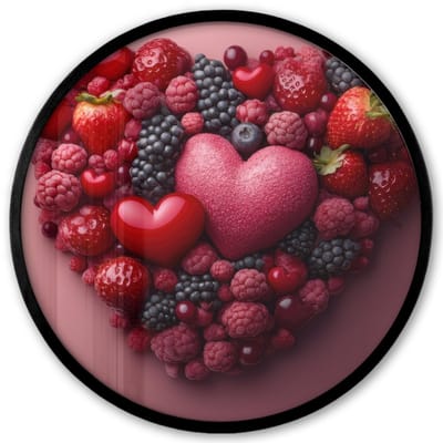 Poster in lijst Rond - Fotolijst 40x40 cm - Posters - Fruit - Hartjes - Aardbeien - Frambozen - Bosbessen - Ronde posterlijst zwart - Decoratie - Wanddecoratie woonkamer - Muurdecoratie slaapkamer