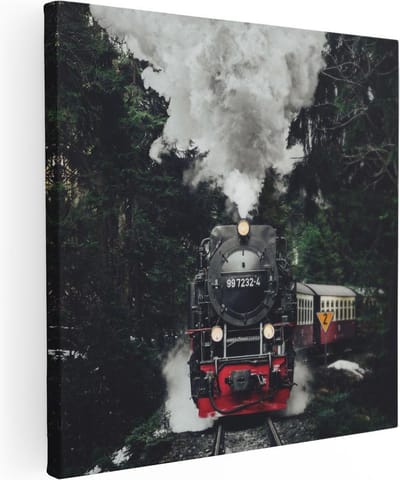 Artaza Canvas Schilderij Stoomtrein - 30x30 cm - Klein - Wanddecoratie Bos - Muurdecoratie Winterlandschap - Kamer Accessoires