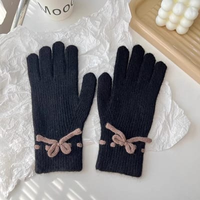 Nieuwe Herfst en Winter Strik Schattige Touchscreen Handschoenen Koudebestendige Koreaanse Wijsvinger Gebreide Handschoenen voor Dames Wollen Fietshandschoenen One size white