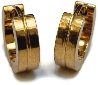 Aramat Jewels | Oorringen | Vergulde RVS Oorringen 14mm - Goudvergulde Hoepel Oorbellen | Sandblasted strepen-14x4mm | |4mm | Staal | Volwassenen | Verkleurd niet