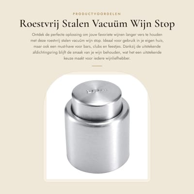 Dailygoods- Wijnstopper Vacuüm - Roestvrij Stalen Flessenstop - Afdichtring - Duurzaam - Lichtgewicht - Geschikt voor Thuis en Bars - Wijnkurk