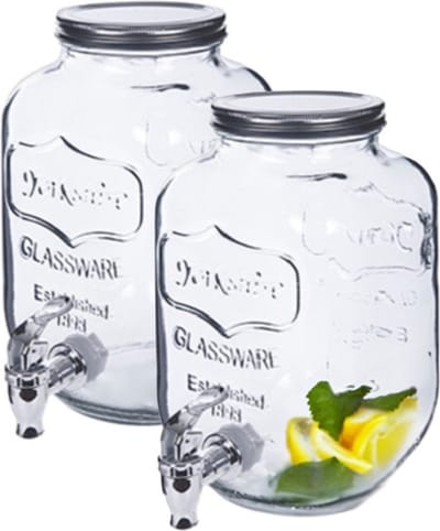 Alessandro Drankdispenser Pina met kraantje - 2x - 5 liter - glas - limonadetap - waterdispenser - D15,5 x H29 cm