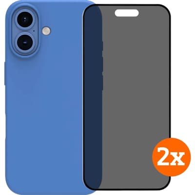 BlueBuilt Back Cover iPhone 16 Blauw + Privacy Filter Screenprotector Glas Duo Pack