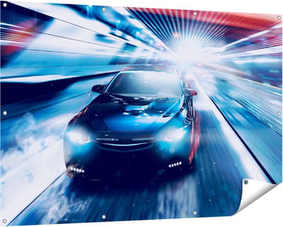 Gards Tuinposter Zwarte Sportwagen Auto - Abstract - 150x100 cm - Tuindoek - Tuindecoratie - Wanddecoratie buiten - Tuinschilderij