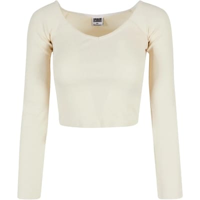Dames t-shirt met lange mouwen en v-hals in Shorts ribstof Urban Classics