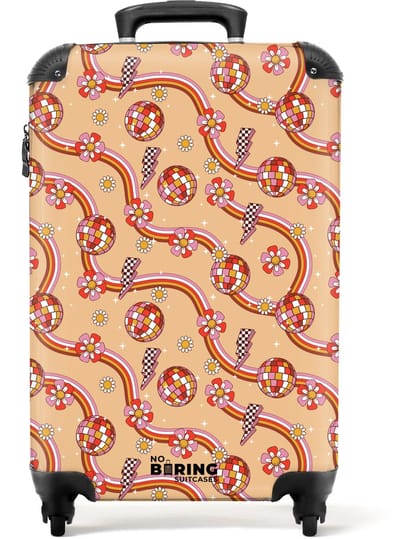 NoBoringSuitcases.com - Koffer - Retro disco 70s bloem patroon kleurrijk - Past binnen 55x40x20 cm en 55x35x25 cm - Trolley handbagage - Valiezen met wieltjes volwassenen - Reiskoffer op wielen - Rolkoffer lichtgewicht