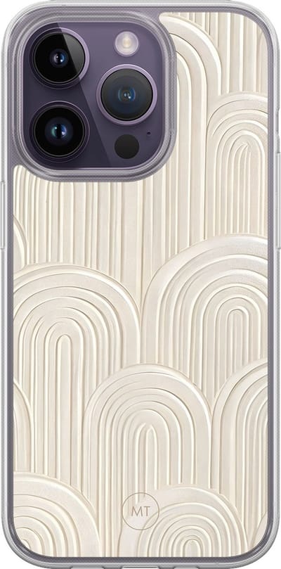Hybride hoesje geschikt voor iPhone 15 Pro - Modern waves - Extra bescherming - Luxe beschermhoes - TPU case - Transparant, Beige - Mooie Telefoonhoesjes
