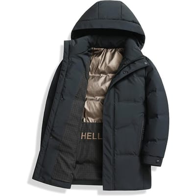 Middellange Donsjas voor Mannen in de Winter, Nieuwe Witte Eendendons Afneembare Capuchonjas, Modieuze Warme Top voor Mannen op Middelbare Leeftijd 4XL marineblauwe kleur