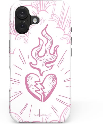Casetastic hoesje geschikt voor Apple iPhone 16 - MagSafe - Dubbellaagse bescherming - Roze Liefdesvlam - Fashion Case - Wit Lichtroze