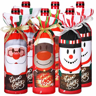 Dailygoods- Wijnfleszak 6 Stuks - Cadeauverpakking - Kersttas - Herbruikbaar - Decoratieve Tas - 12,5 x 34 cm - Cadeautas