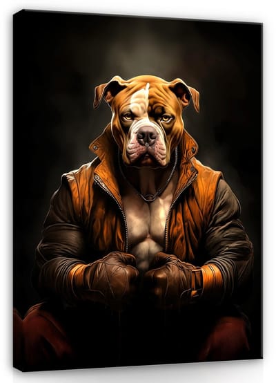 WALLARENA - Canvas schilderij - 100x70 cm - abstract schilderij van een pitbull voor slaapkamer of kantoor