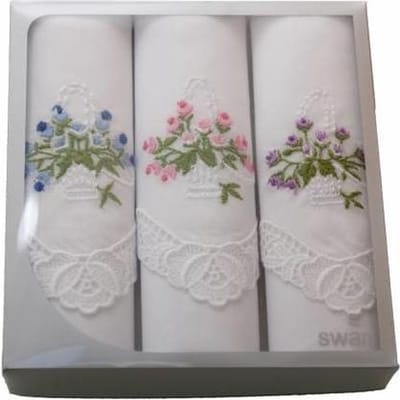 Dames zakdoeken borduur kant 3-pak - Katoenen zakdoeken - Cadeau verpakking - 30