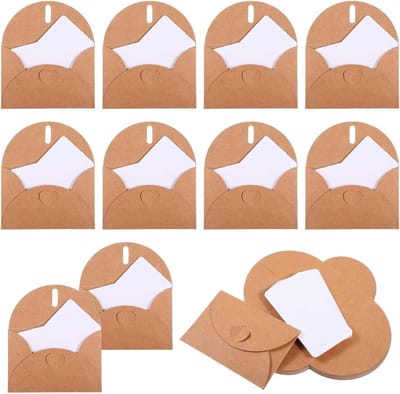 25 Mini Kraft Enveloppen met Hart Sluiting voor Cadeaukaarten, Trouwen, en Verjaardagskaarten - Perfect voor Bedrijfspost en Creatieve Projecten (4.13 x 2.75)
