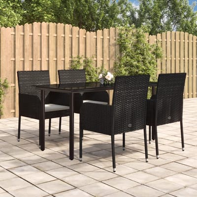 vidaXL - 5-delige - Tuinset - met - kussens - poly - rattan - zwart