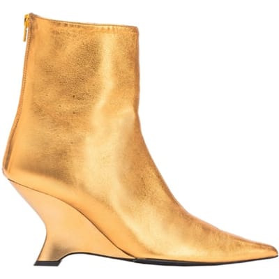 PINKO Albeniz Tronchetto Pelle Lamin Gold Maat: 35 | Laarzen Outlet | Dames | Goud