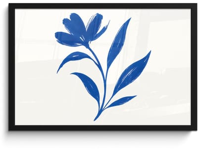 Poster in lijst - Fotolijst 60x40 cm - Posters - Bloem - Blaadjes - Minimalistisch - Blauw - Posterlijst zwart - Decoratie - Wanddecoratie woonkamer - Muurdecoratie slaapkamer