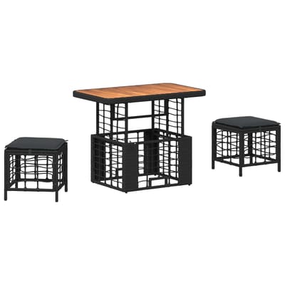 vidaXL - Tuin - Eettafel - Set - 3 - st - Zwart - en - Grijs - Poly - Riet - en - Acacia - Hout