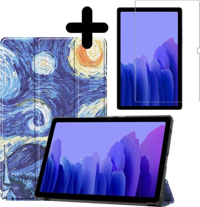 Hoesje - Geschikt voor Samsung Galaxy Tab A7 (2020) - Met Screenprotector - Hardcover Book Case - Trifold Bookcase Hoes - Hard Cover - Tablethoes - Sterrenhemel