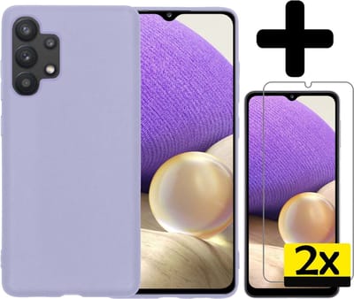 Hoesje - Met 2x Screenprotector - Geschikt voor Samsung Galaxy A32 4G - Sterk & Shockproof - Back Cover - Siliconen Case - Telefoon Hoes - Telefoonhoesjes - Lila