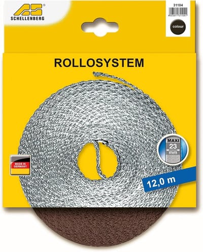 Schellenberg Maxi rolluikband, 23 mm breed, 12 m lang, bruin, duurzame band voor Maxi rolluiksystemen, slijtvast met versterkte randen, geschikt voor rolluiken voor ramen en deuren, 31104