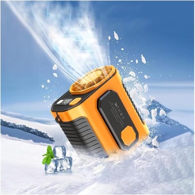 Draagbare ventilator voor buiten - 2025 nieuwe ventilator voor bevestiging aan de taille - draagbare USB-ventilator - met tailleclip - voor buitenactiviteiten, kamperen, reizen en vissen - geel
