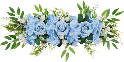 Kunstmatige Rozenslinger - Nep Rozen Slang - Bruiloft Decoratie - Zijden Rozen Groene Bladeren - 1 Slinger - Lichtblauw