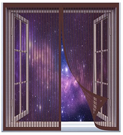 Magnetisch Vliegenraam voor Deuren en Ramen 135x160cm zonder Boren - Insectenbescherming, Bruin