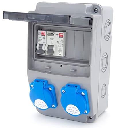 Bouwstroomverdeler 6NO - 2x230V met LS en FI bedraad