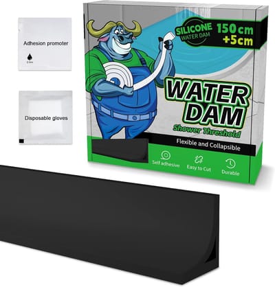 Waterkerende Strip - Waterstopper Douche - Badkamer Drogen - Zelfklevend Siliconen - 1.55 Meter - Zwart