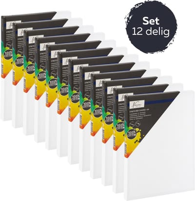 Schildersdoeken Set 12pcs - formaat 21x29.7 cm - voorraadverpakking voor creatieve projecten - acrylverf - olieverf - aquarelverf - hoge kwaliteit