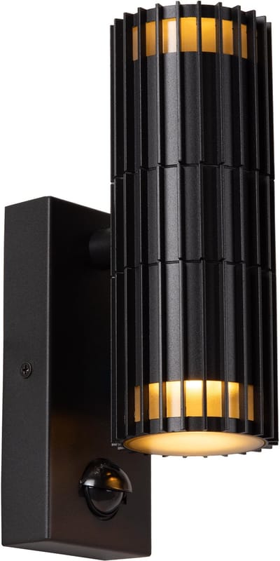 Lucide TIMBALA - Wandspot / Wandlamp Binnen/Buiten - 2xGU10 - IP44 - Beweging & dag/nacht sensor - Zwart | Essential