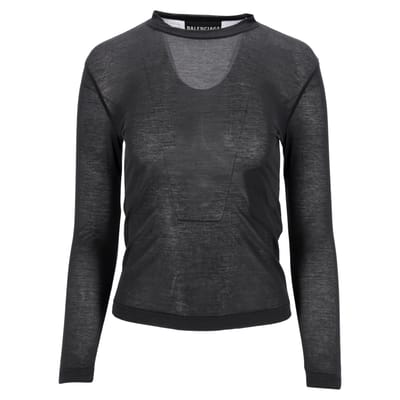 Balenciaga Strakke Crewneck Lange Mouwen Top in Grijs Katoen