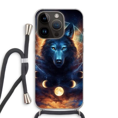 Case Company® - Hoesje met koord geschikt voor iPhone 14 Pro hoesje met Koord - Wolf Dreamcatcher - Telefoonhoesje met Zwart Koord - Bescherming aan alle Kanten en Over de Schermrand