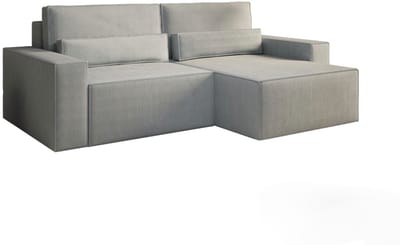 Hoekbank - Slaapfunctie - 200x140 cm - Corduroy Stof - DENVER MINI -lichtgrijs - Poso 110