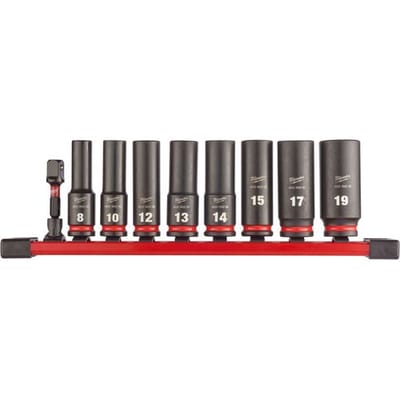 Milwaukee doppenset Shockwave 3/8 lang 8-19 op rail