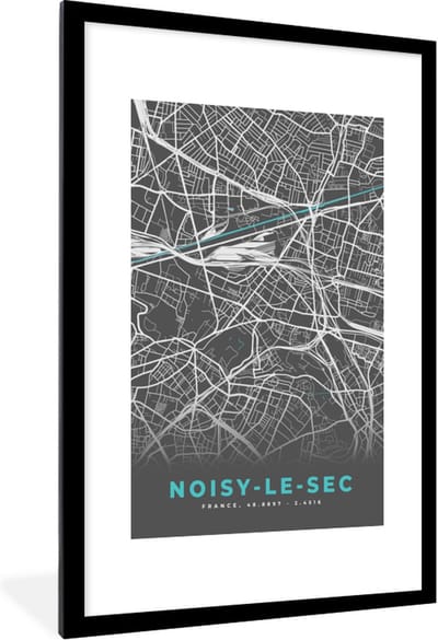 Fotolijst incl. Poster - Noisy-le-Sec - Frankrijk - Stadskaart - Kaart - Plattegrond - 80x120 cm - Posterlijst