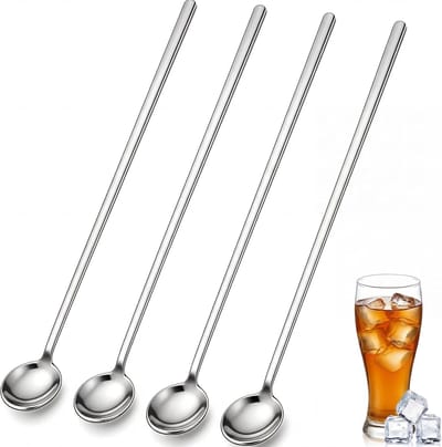 Set van 4 (ongeveer 6,7 inch) zilveren koffielepels, lange handgreep roestvrijstalen theelepels, geschikt voor espresso, ijsthee, thuisgebruik en koffiebarkaccessoires-Stijl 1