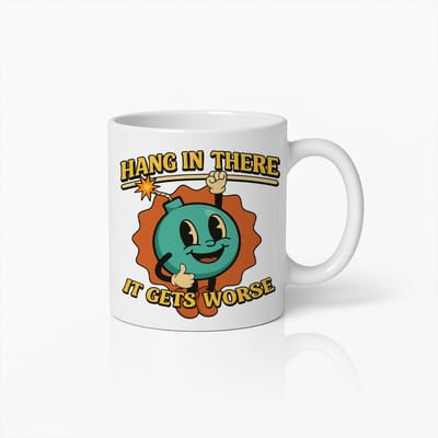 Hang in There 330ml Mok – Grappige Cartoon Bom met Motiverende Quote, Perfect Cadeau voor Moeilijke Dagen
