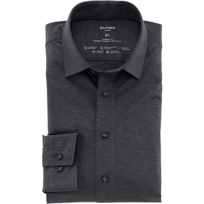 OLYMP Luxor 24/Seven modern fit overhemd - antraciet grijs tricot - Strijkvriendelijk - Boordmaat: 38