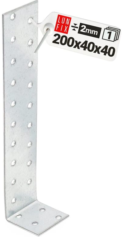 LUN FIX - Vlakstaal-betonanker - Bevestigingshoek 200 mm x 40 mm - Breedte 40 mm - Materiaaldikte 2 mm - Anker voor inbetoneren