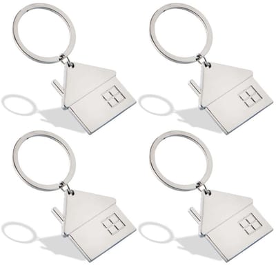 Dailygoods- Sleutelhangerset 4-delig - Sleutelhangers van Zinklegering - Creatieve Hangersleutels - Huisvorm Sleutelhangers - Cadeaus voor Nieuwe Huisinrichting - Zilver - Sleutelhanger