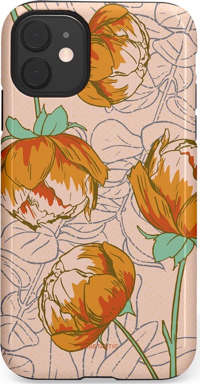 Casetastic hoesje geschikt voor Apple iPhone 11 - Dubbellaagse bescherming - Lente pioenroos - Fashion Case - Zand Zilver Okergeel Terracotta