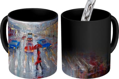 Magische Mok - Foto op Warmte Mokken - Koffiemok - Schilderij - Olieverf - Auto - Zebrapad - Magic Mok - Beker - 350 ML - Theemok