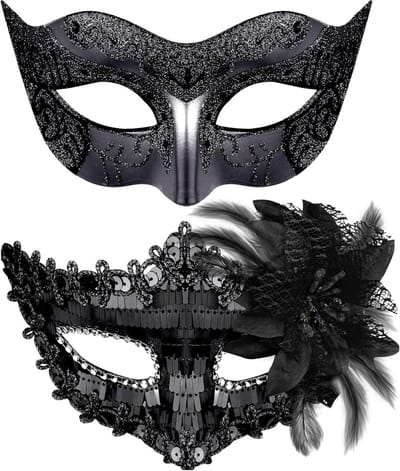 Elegante Venetiaanse Maskers voor Stellen met Pailletten en Strass - Perfect voor Halloween en Feestjes, Zwart