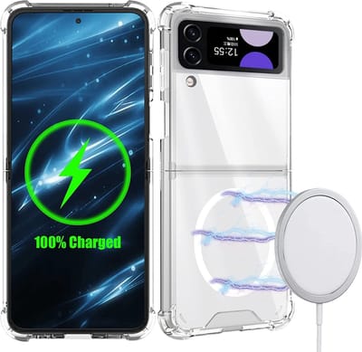 Hoesje Geschikt Voor Samsung Galaxy Z Flip 4 hoesje met Oplaadfunctie - met Magnetisch Ring compatibel – Transparant