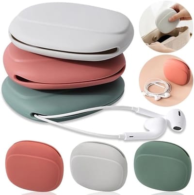 Siliconen Organizer - Opbergcase voor Kabels - Draagbare Opbergdoos - Het kan Gebruikt Worden om Oordopjes, Lippenstift of Andere Kleine Spullen in op te Bergen - 10x8,5x2,3 cm - Rood, Grijs, Groen - 3 stuks
