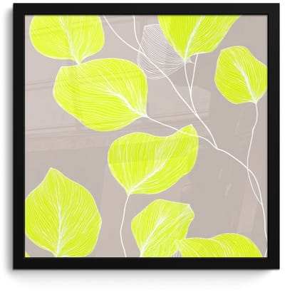 Poster in lijst - Fotolijst 40x40 cm - Posters - Bladeren - Neon - Geel - Lijnen - Posterlijst zwart - Decoratie - Wanddecoratie woonkamer - Muurdecoratie slaapkamer