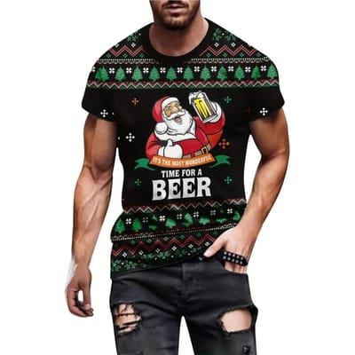 Heren T-shirt Kerstman Grafische Print Pullover Zomer Casual Korte Mouw Tee Mode Grappige T-shirts Mannelijk Oversized Kleding 5XL black