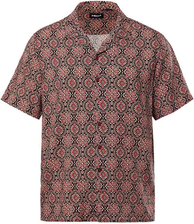 Men Plus - Heren - Overhemd van viscose korte mouwen Cubaanse kraag Cubaanse fit - Bordeauxrood - Maat 3XL