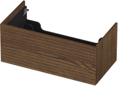 INK wastafelonderkast 1 lade greeploos push to open echt hout met horizontaal gefreesd front 90x45x38cm, massief eiken chocolate